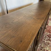 Vintage low sideboard in carved solid oak, Basque style.