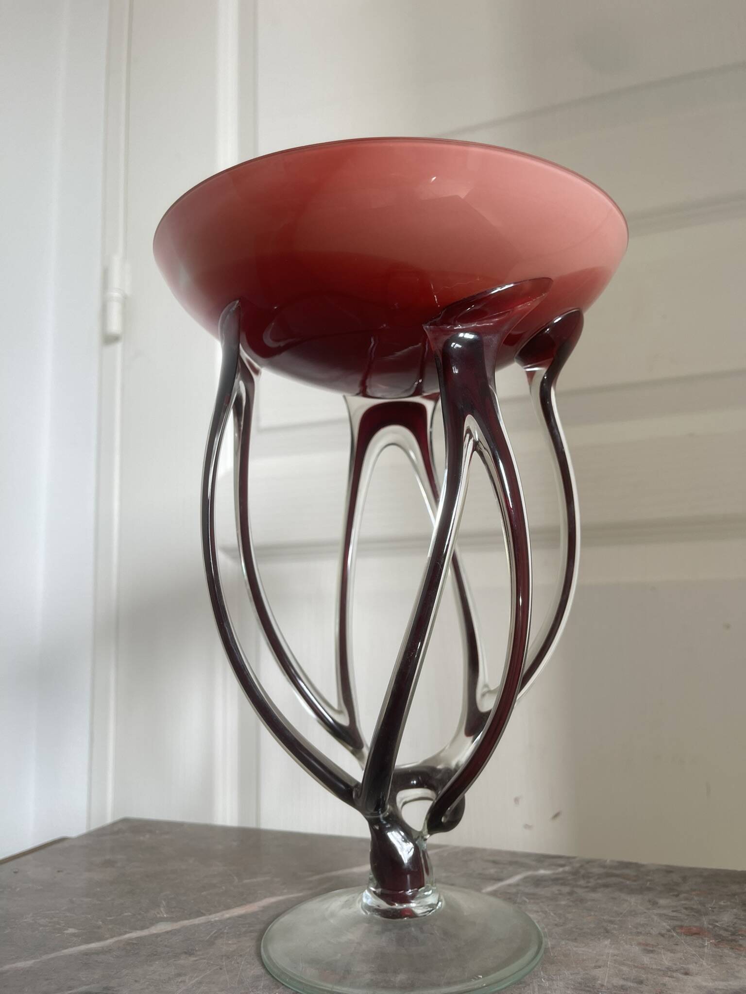 Antique Medusa Red Cup Vase Jozefina Krosno Octopus Blown Glass 30CM