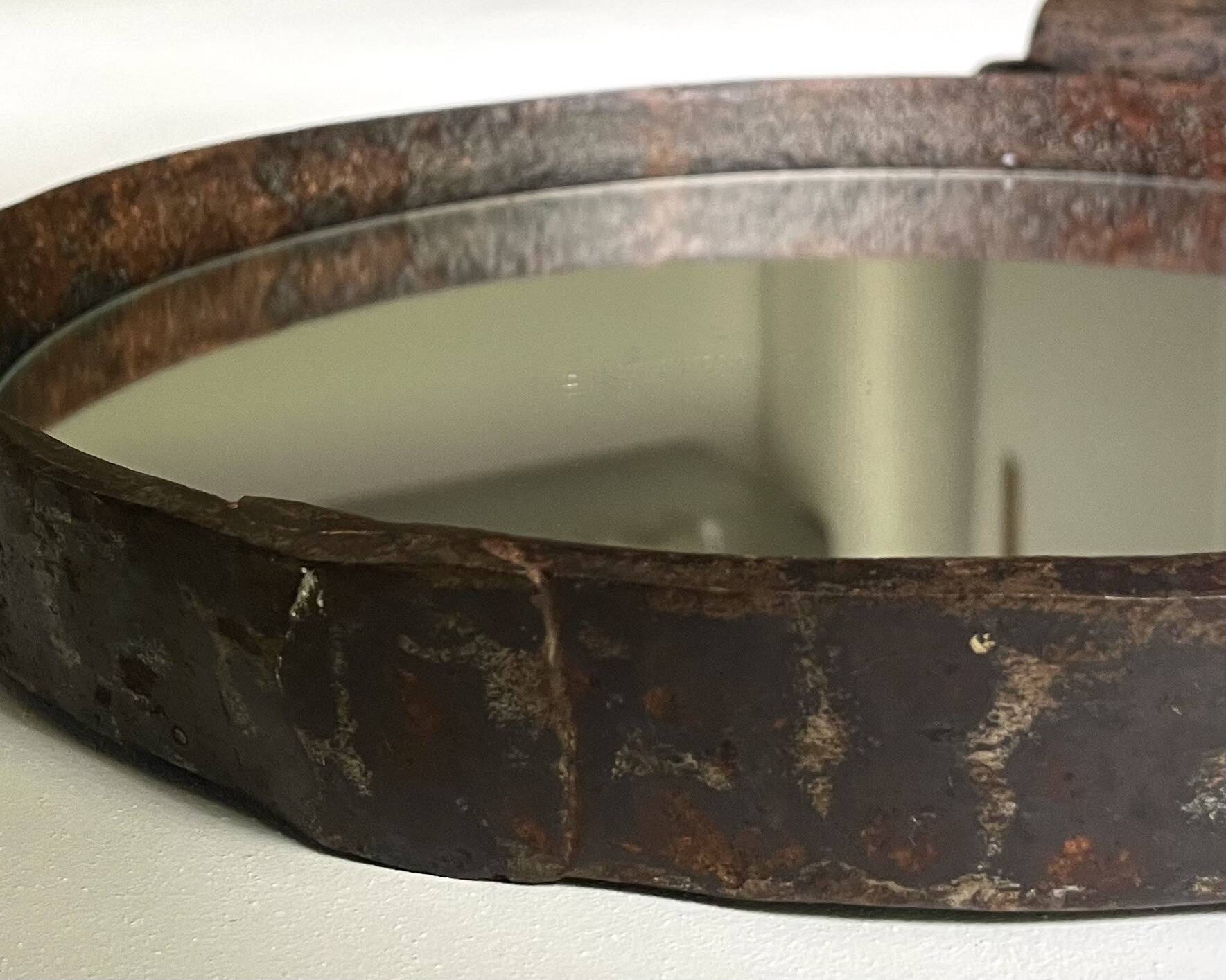Round cast iron mirror with ring, 1950s