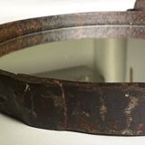 Round cast iron ironworker's mirror with ring, 1950s