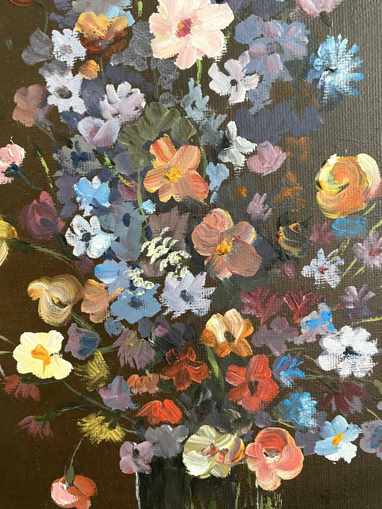 Painting on canvas bouquet of flowers signed 35 X27