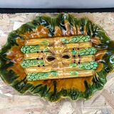 Ancien plat asperges vallauris d.m. céramique verte & jaune vintage