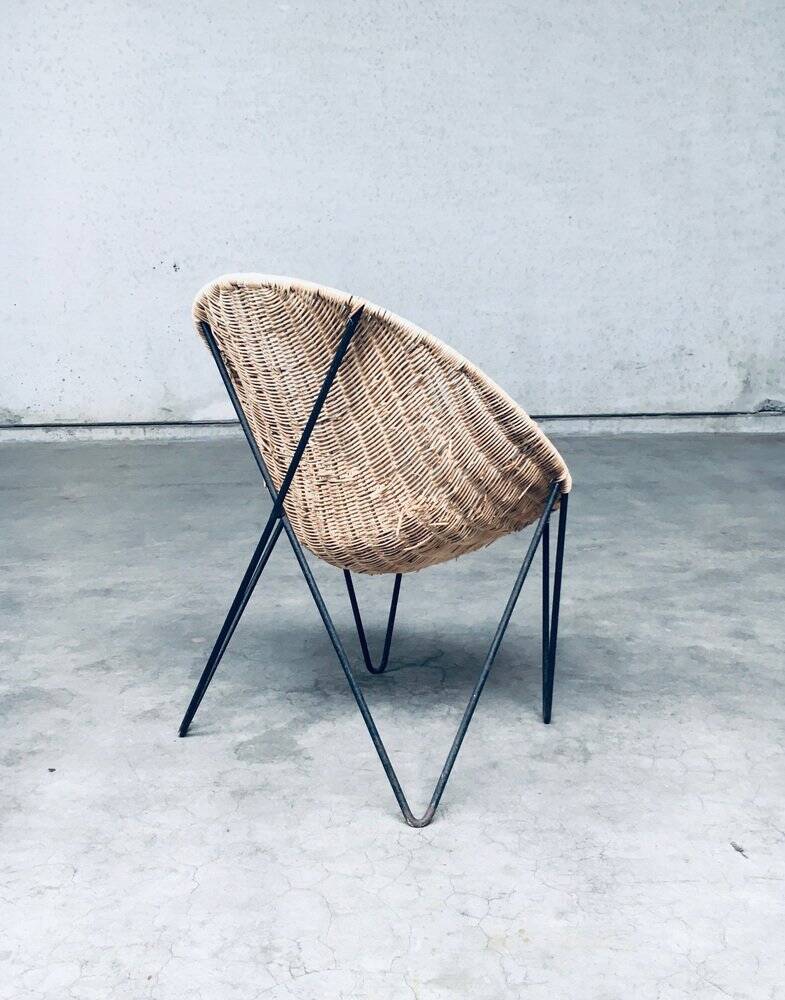 Mid-Century Modern Design Egg Basket Wicker Chairs, Italy, 1950s, Set of 3