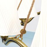 Large Viennese Modernism curved brass wave chandelier by Hugo Gorge, 1940s