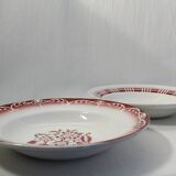 Set of 3 mismatched hollow plates Digoin - Sarreguemines patterns red/burgundy
