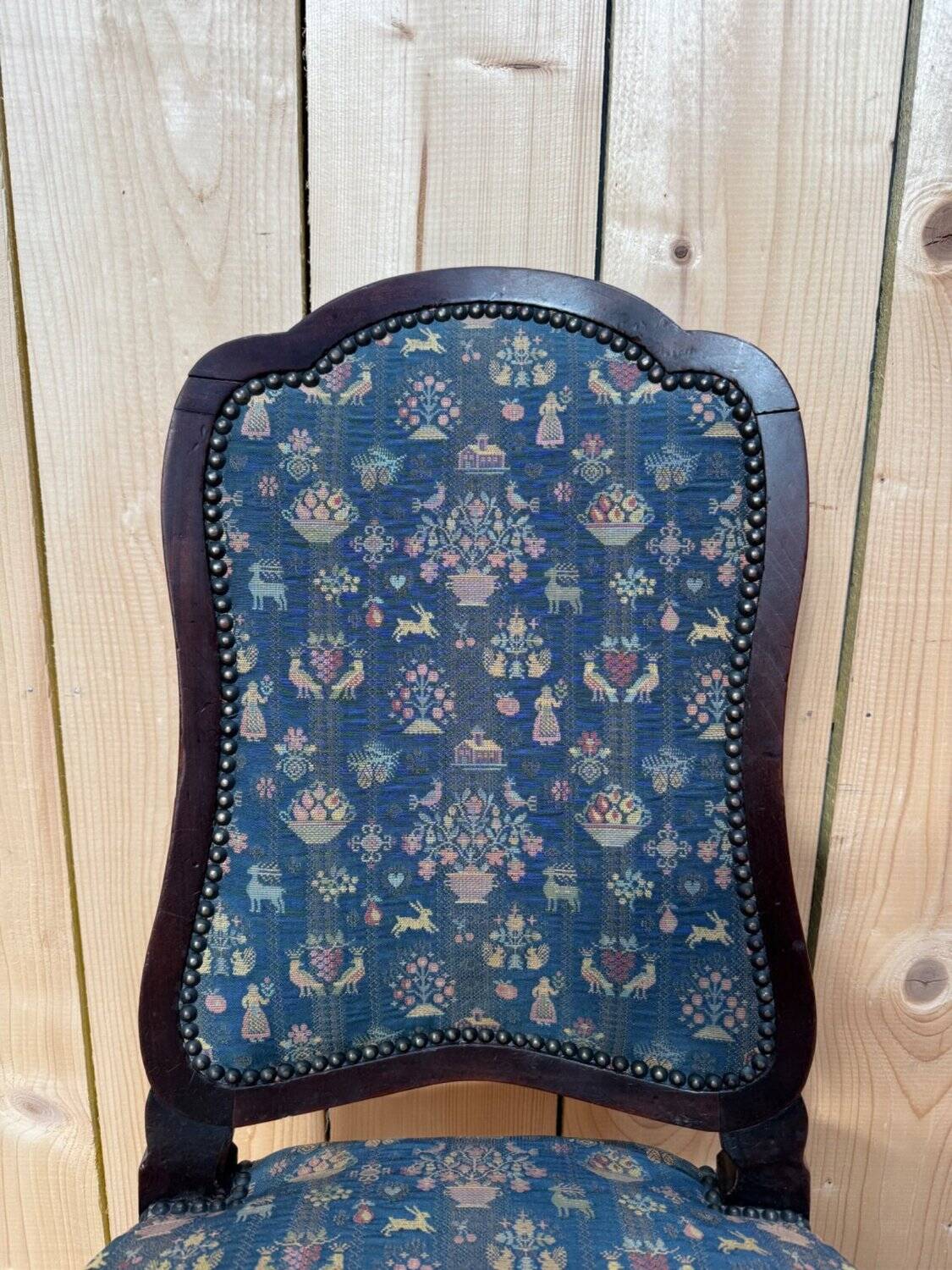 Suite de 6 chaises Chippendale anglais XIXe – Acajou, tissu jacquard