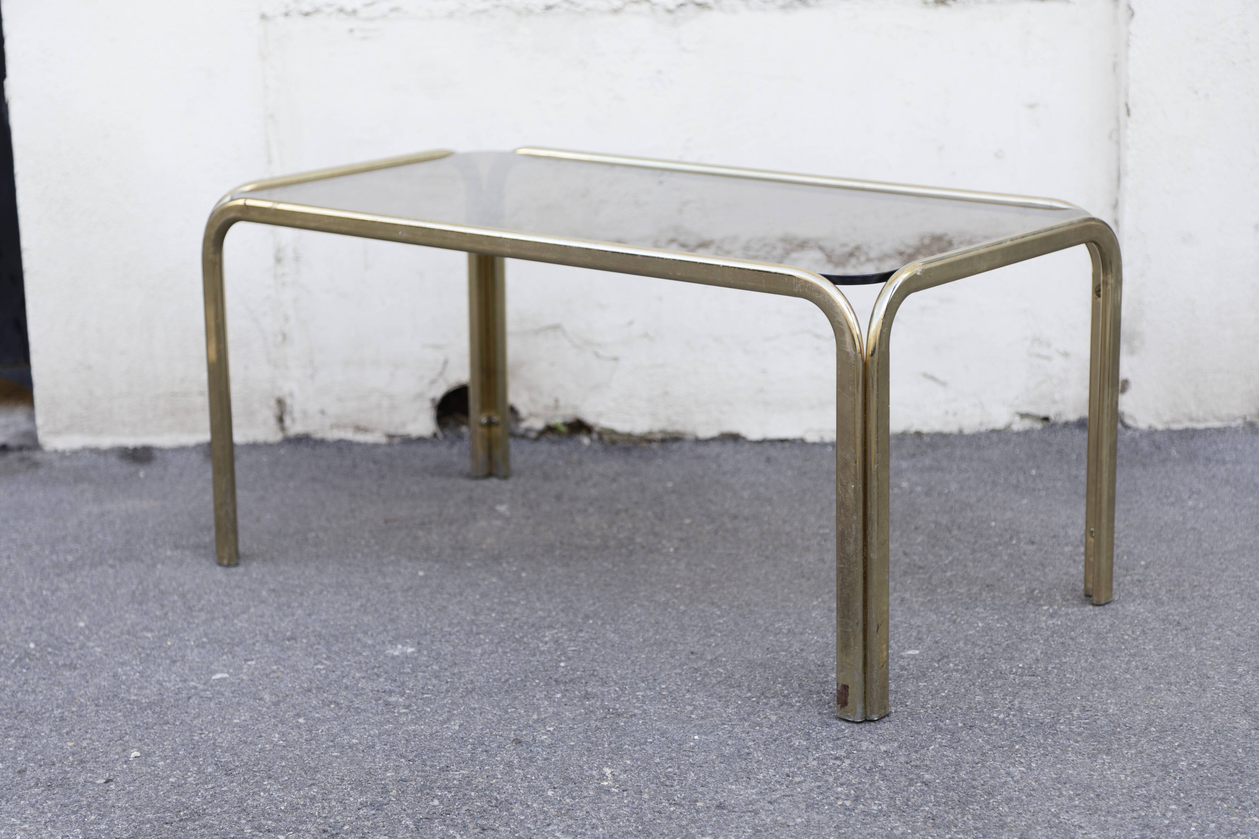 Metal coffee table Gold smoked top Italy 70