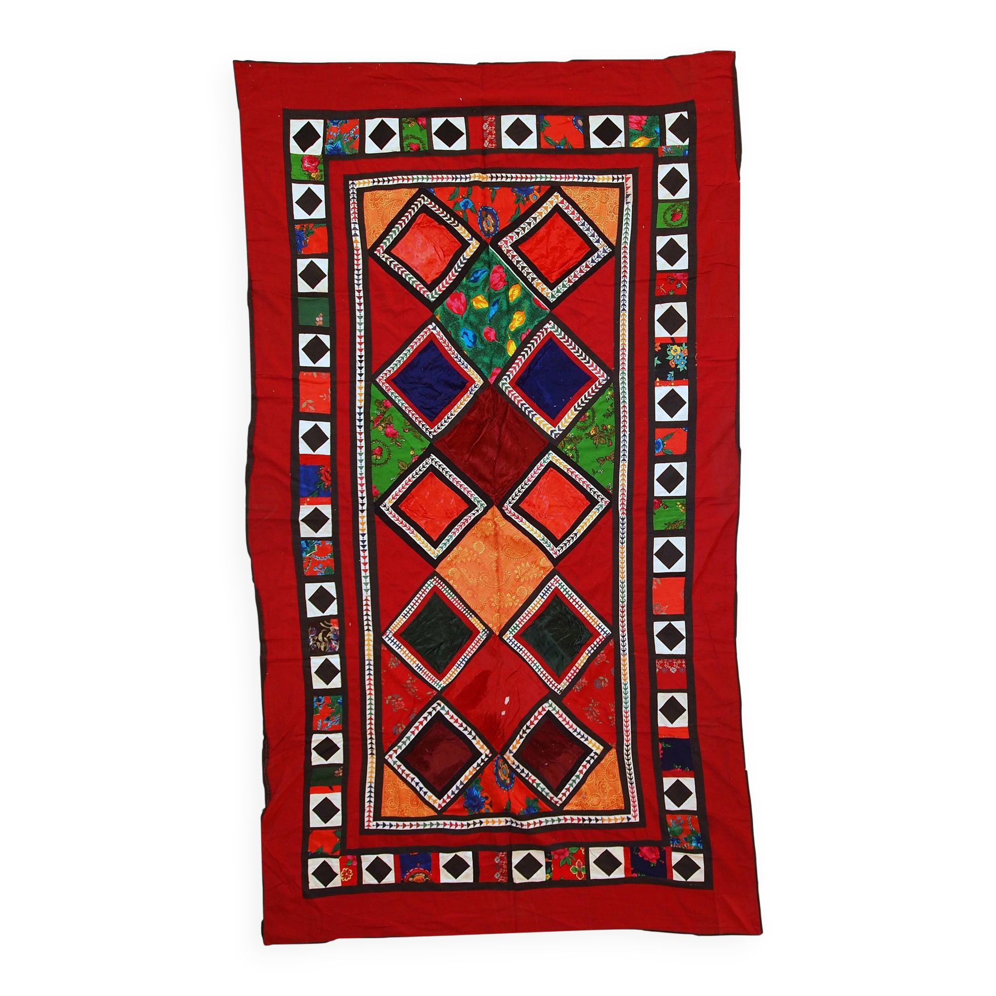 Handmade vintage Uzbek Suzani patchwork kilim 129cm x 227cm, 1960s
