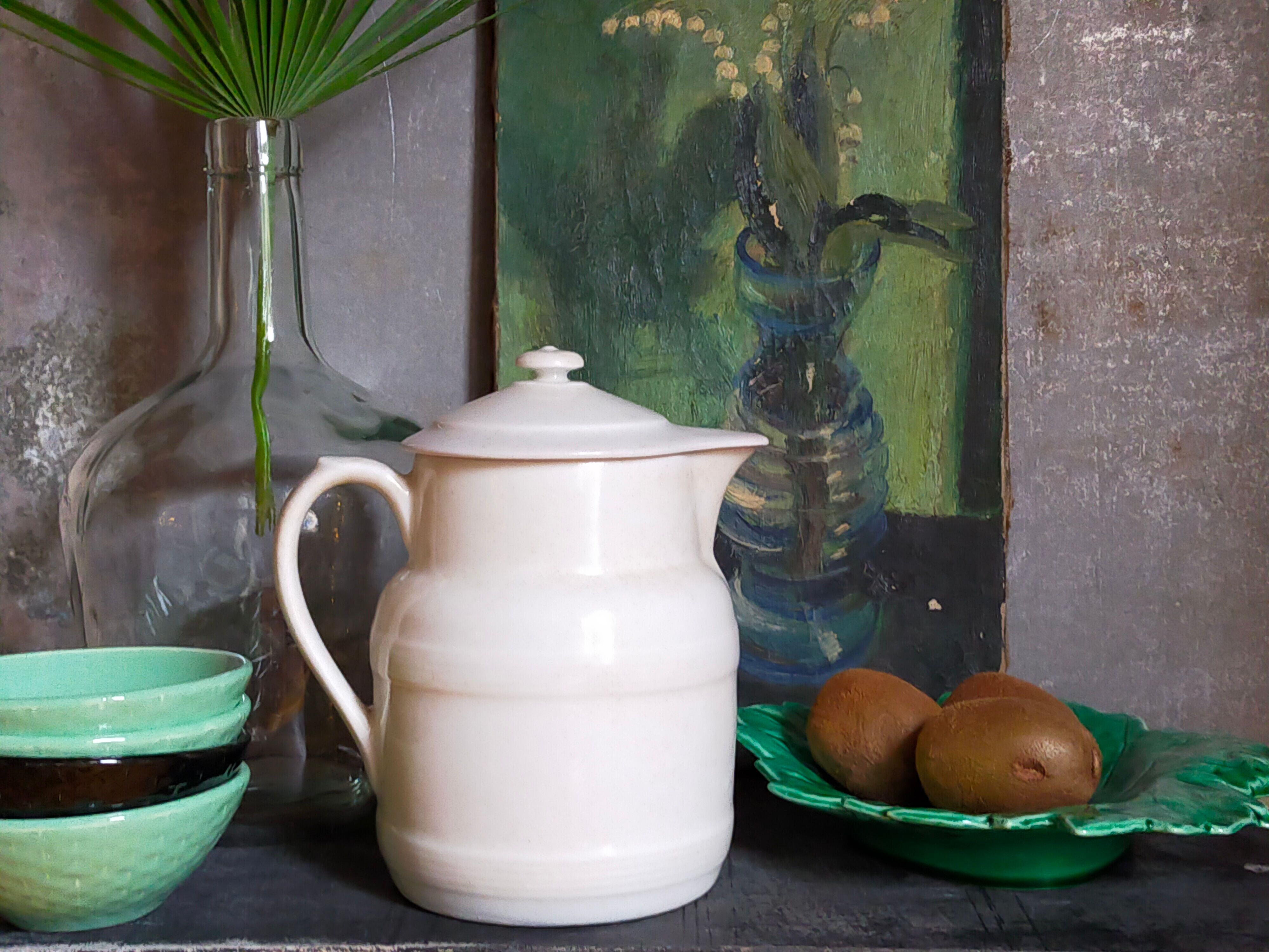 Covered pitcher in porcelain fire of Grigny XIXth stamped P.Precious