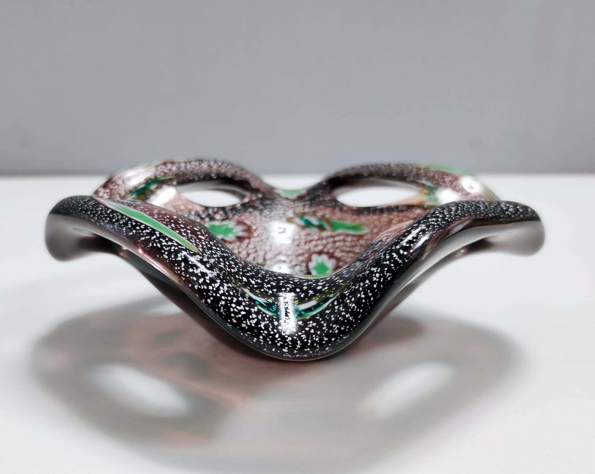 Vintage Brown Murano Glass Ashtray / Catchall by Fratelli Toso with Murrines