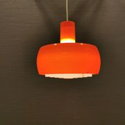 Hanging lamp, designed by Bent Karlby for Schrøder Kemi Denmark 1970s. Made of orange ABS plastic