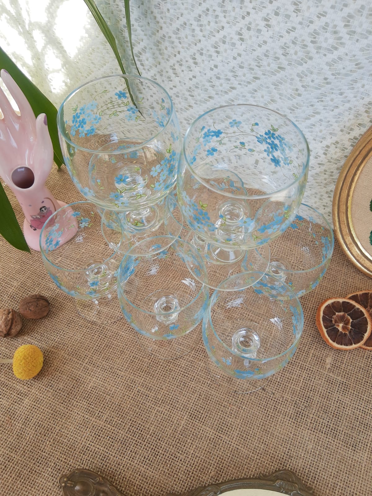 Ensemble de 8 verres à vin ballon Myosotis Veronica vintage