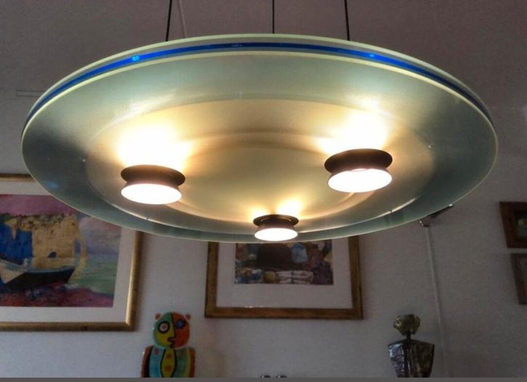 Post-modern halogen pendant light "urora" by Perry King for Arteluce, Italy, 1980