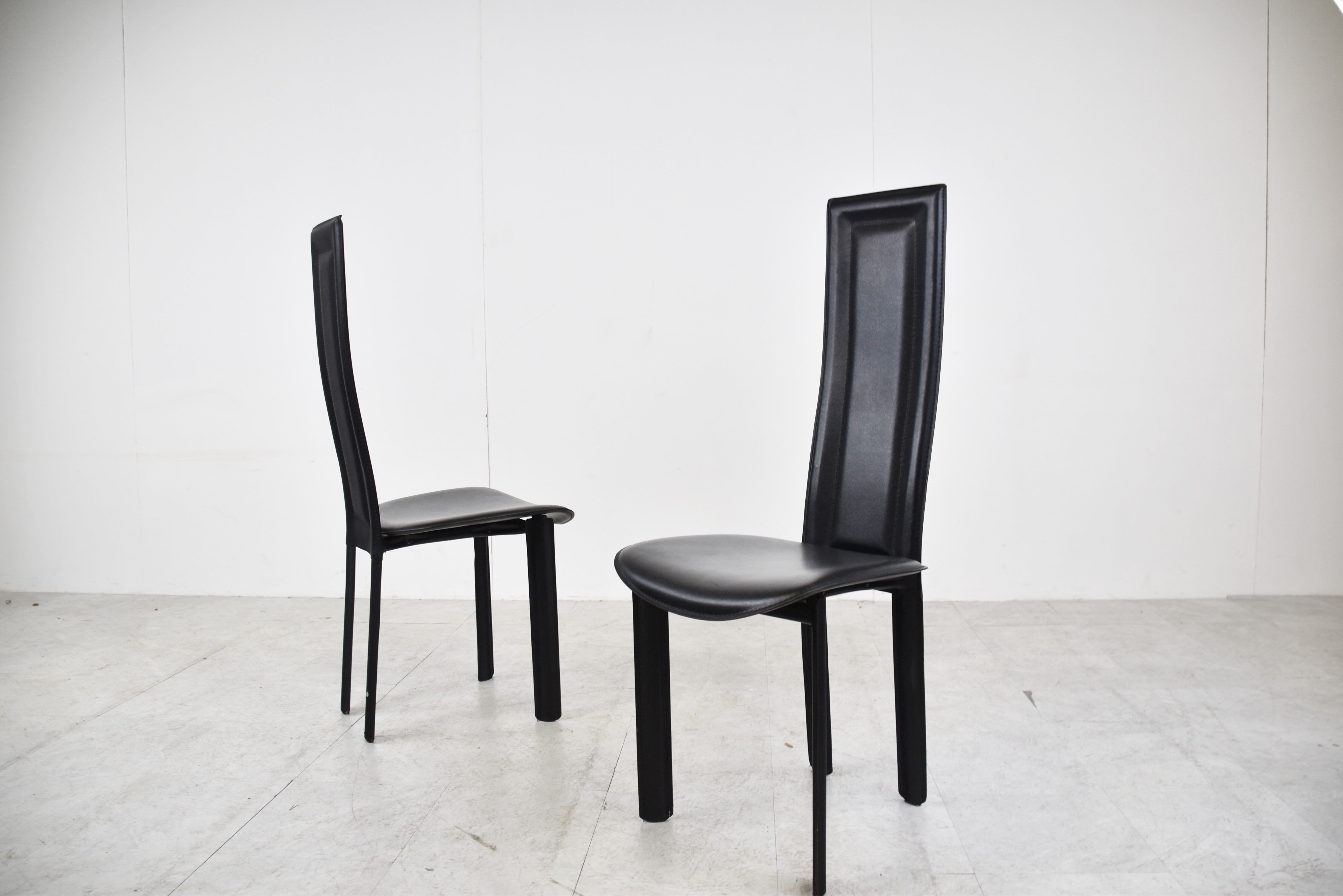 Vintage black leather dining chairs,  1980