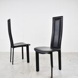 Vintage black leather dining chairs,  1980