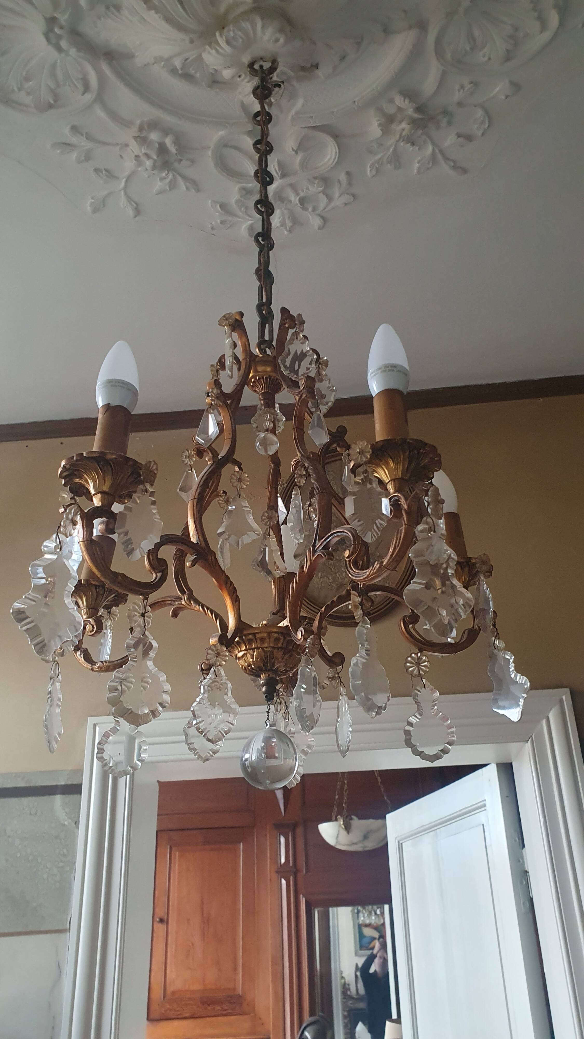 Bronze and Crystal Chandelier