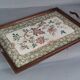 Ancien plateau de service faïence émaillée floral  & bois 1900 57x35 cm C99