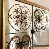 Antique bistro/brasserie mirror in reverse-painted glass, 202 x 102 cm