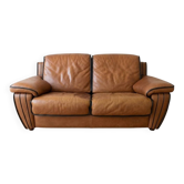 Vintage 1970s brown leather two-seater sofa