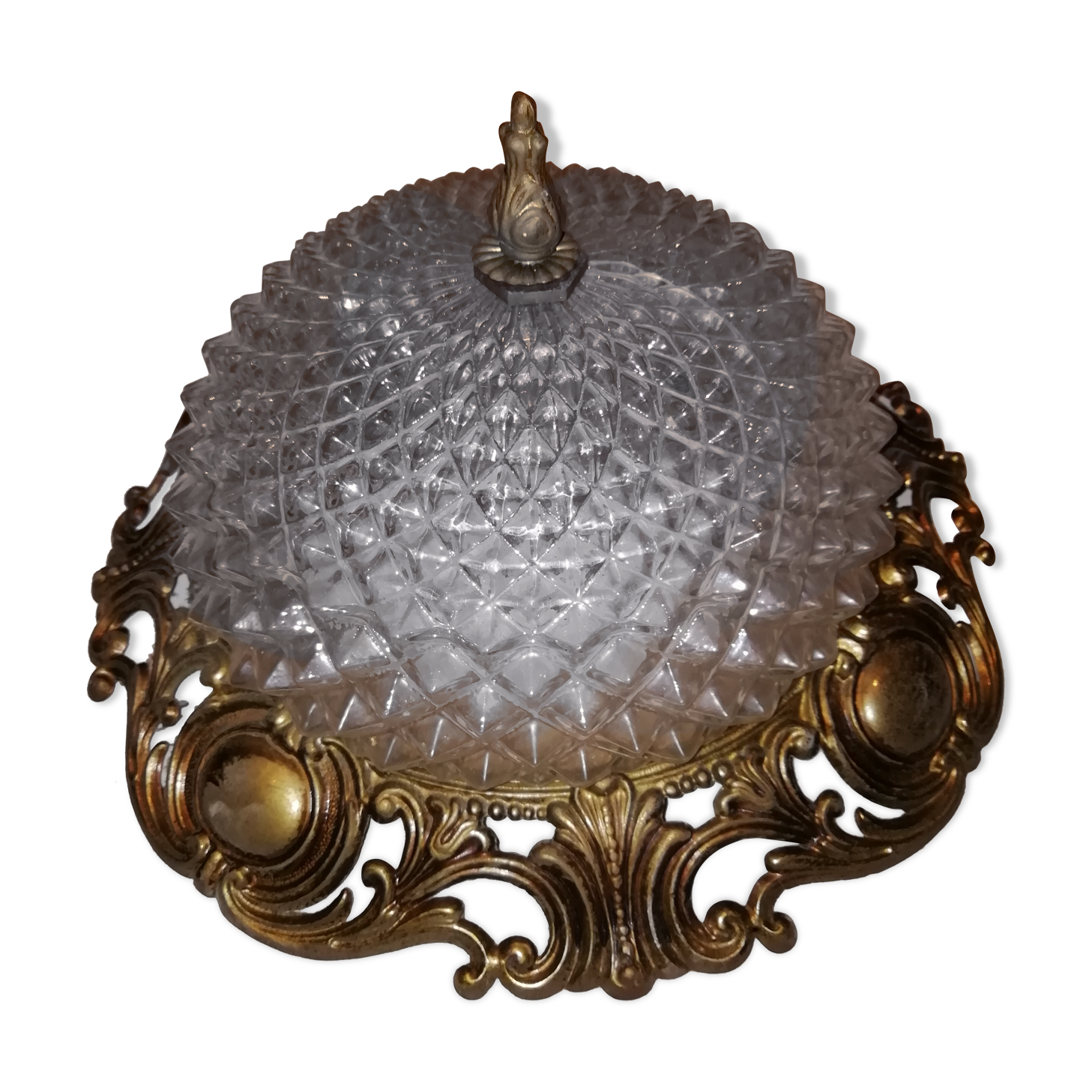Ghidini 50s glass and bronze art deco ceiling light