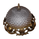 Plafonnier art déco verre et bronze Ghidini 50s