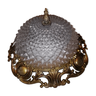 Plafonnier art déco verre et bronze Ghidini 50s