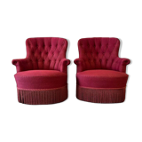 Set of 2 vintage cocktail armchairs / individual armchairs with fringes.