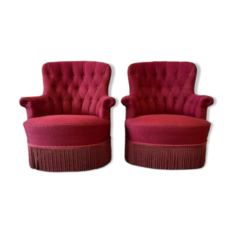 Set of 2 vintage cocktail armchairs / individual armchairs with fringes.