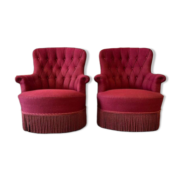 Set of 2 vintage cocktail armchairs / individual armchairs with fringes.