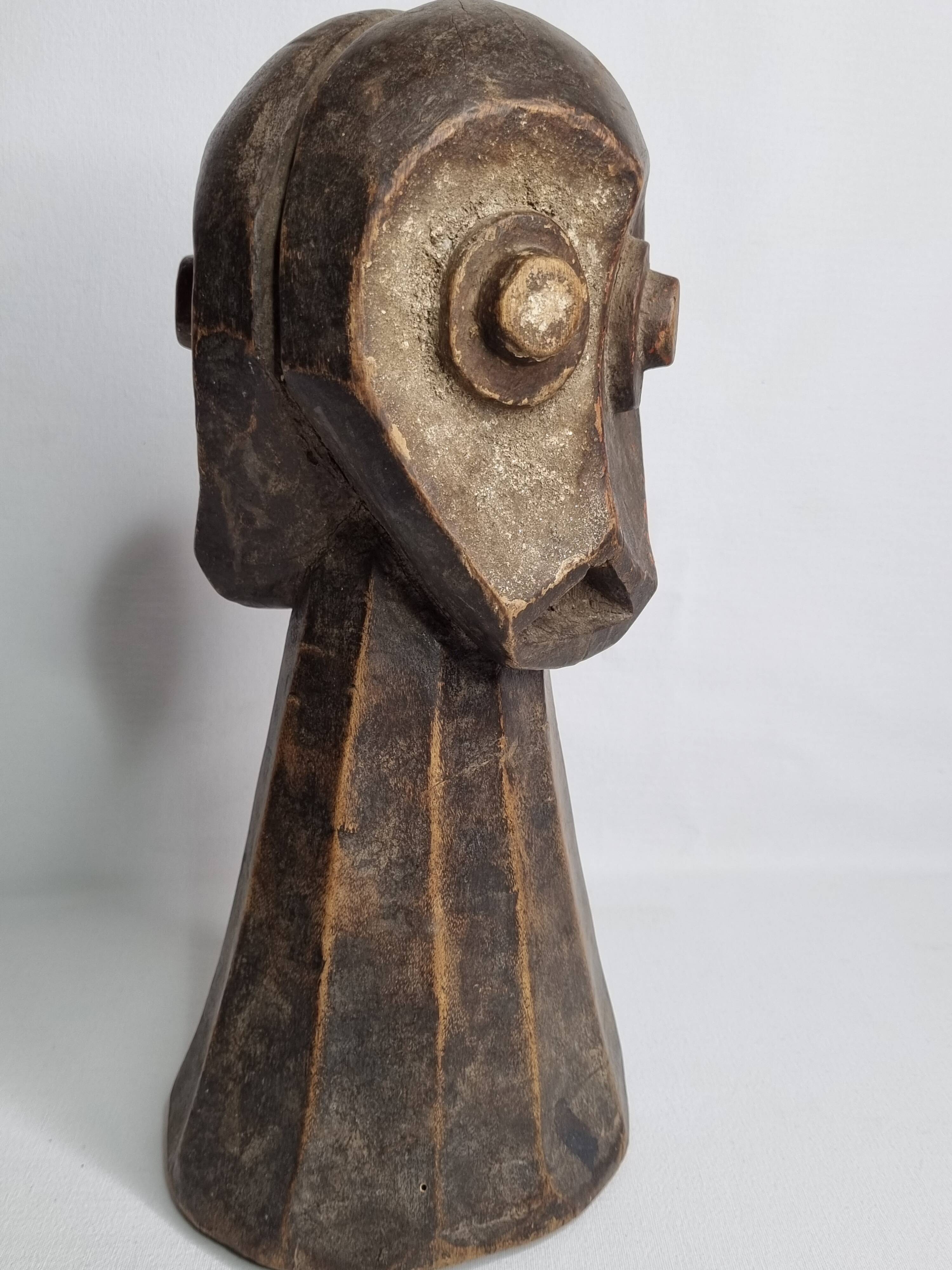 Tribal wooden sculpture, African ritual art, Kalunga Bembe head, 31 cm