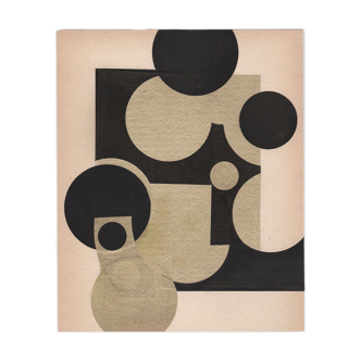 Collage on original paper dated and signed in modernist abstraction style without the frame