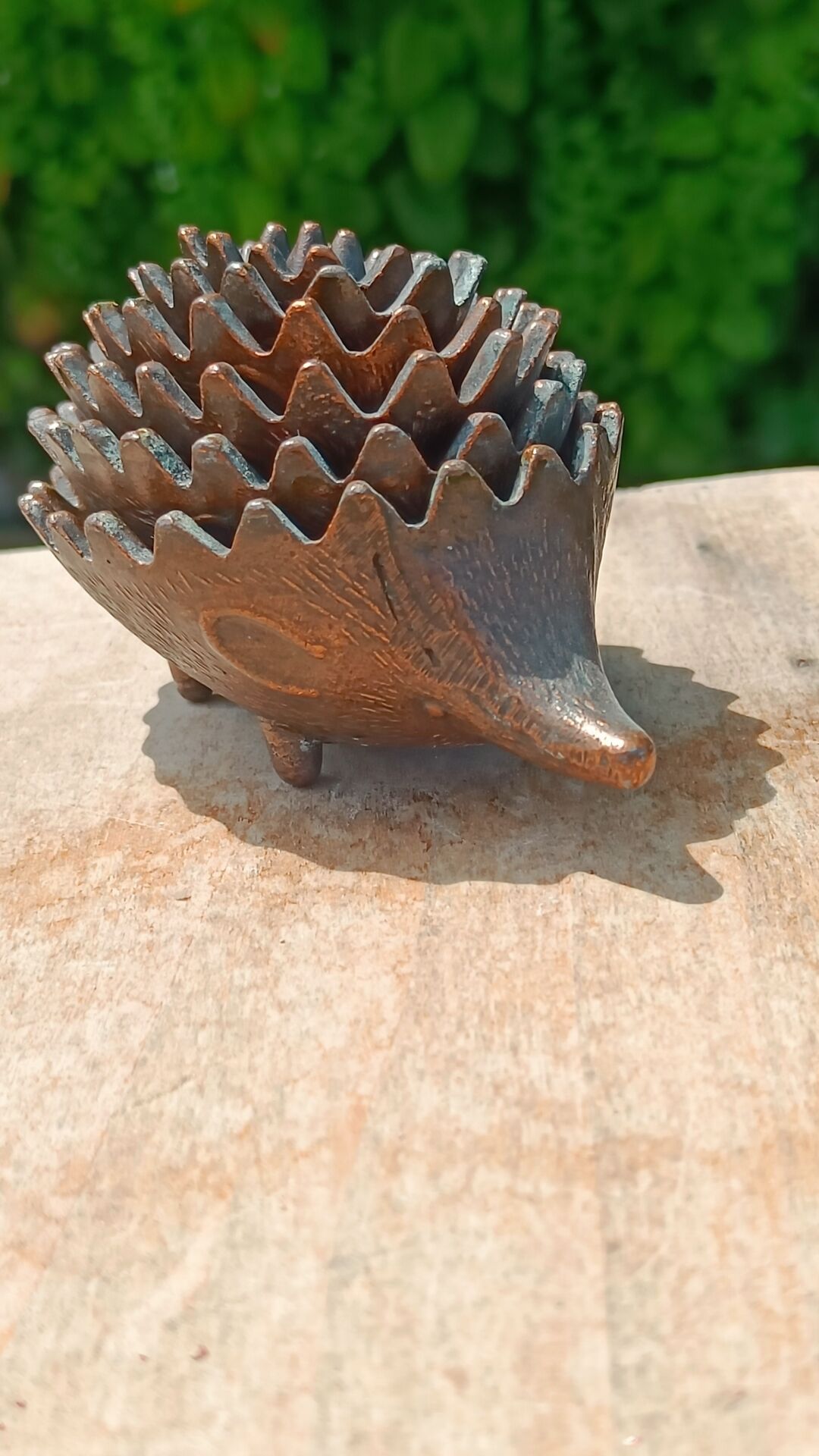 Vintage patinated metal hedgehog ashtrays – Greece