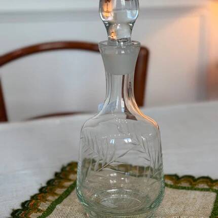 Vintage crystal carafe engraved with ears of wheat.