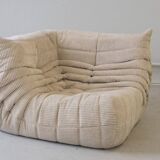 Ensemble de canapés Togo en velours côtelé beige, modèle dessiné par Michel Ducaroy 1973