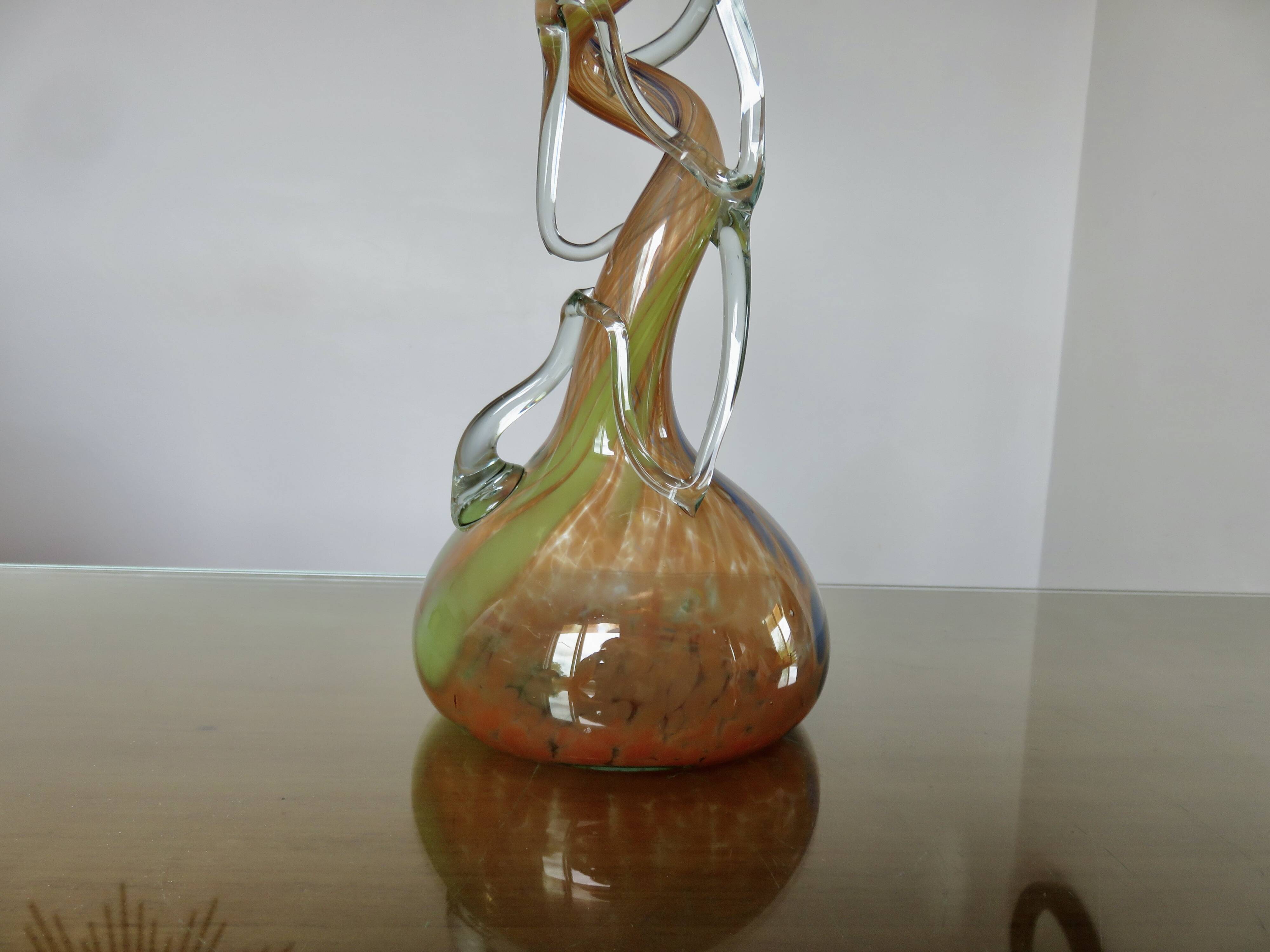 Grand vase soliflore en verre soufflé de Murano, style vénitien, années  70