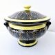 Large Breton Bowl HB Quimper Beaded Black And Yellow Earthenware Lid Handle
