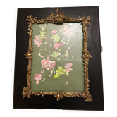 Pastel Fleurs - Artiste Henri Varlet 1975 - Cadre Bois Noirci - Rocaille Doré