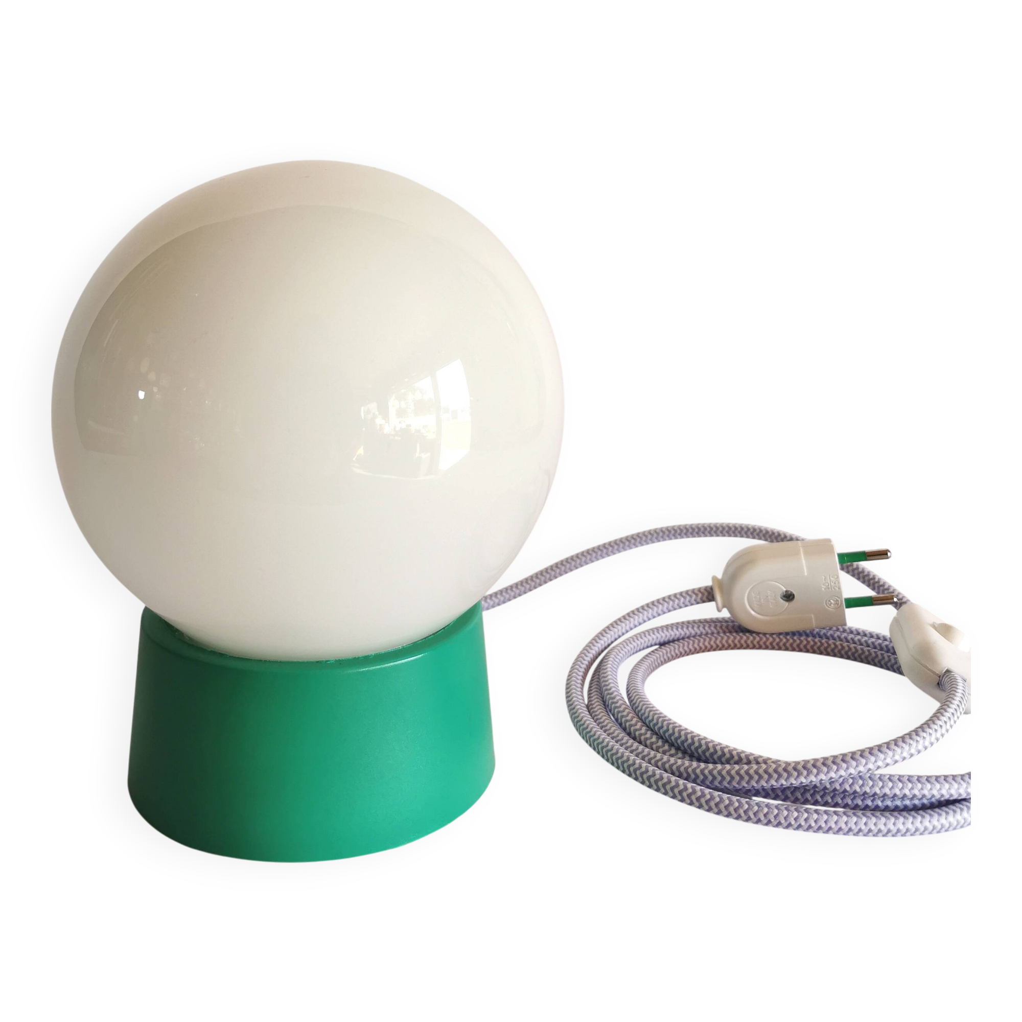 Vintage white opaline living room bedside desk lamp "Green and lavender"