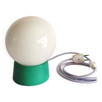Lampe salon chevet bureau vintage opaline blanche "Vert et lavande"