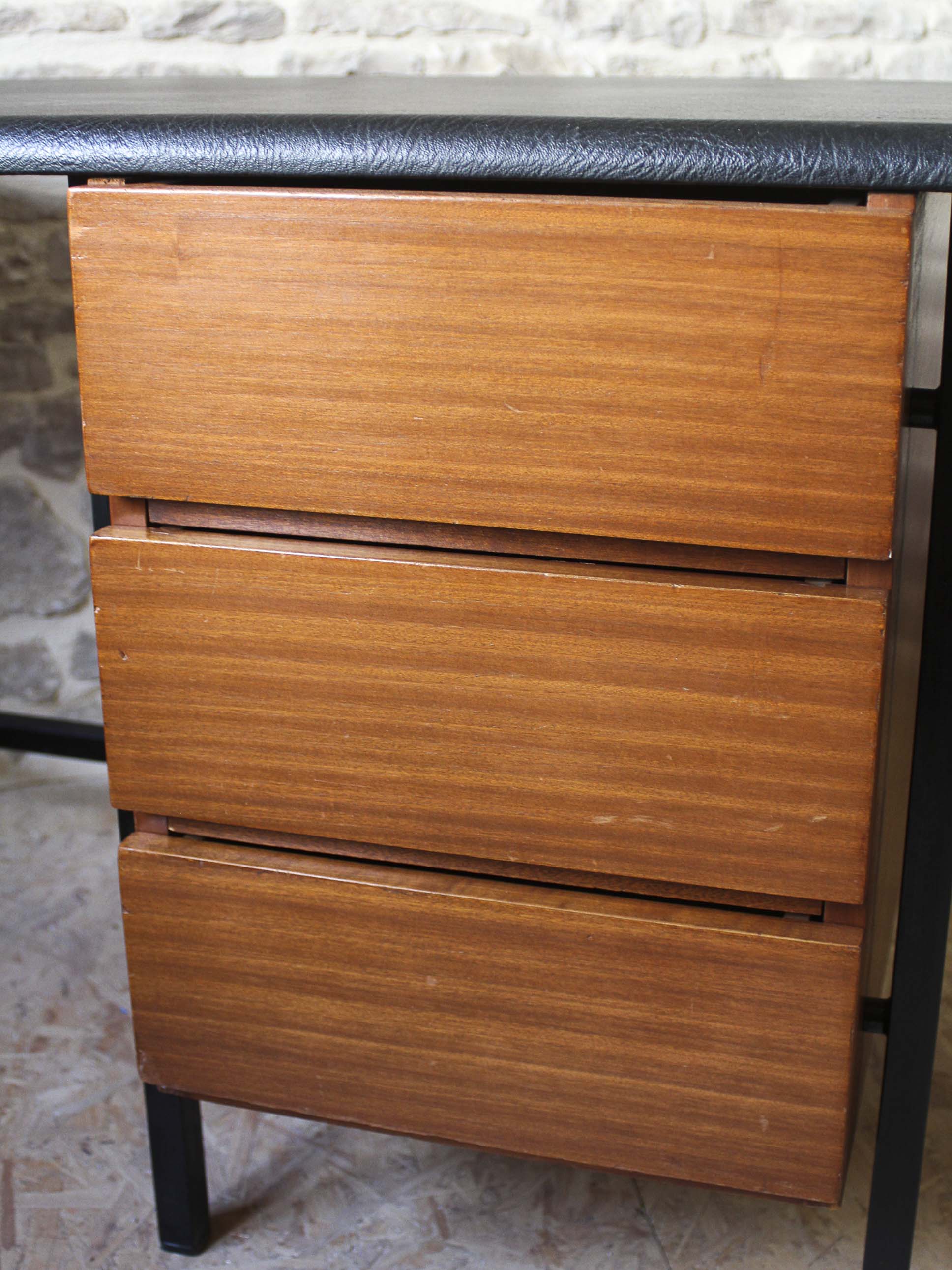 Desk 60s in metal wood and imitation leather
