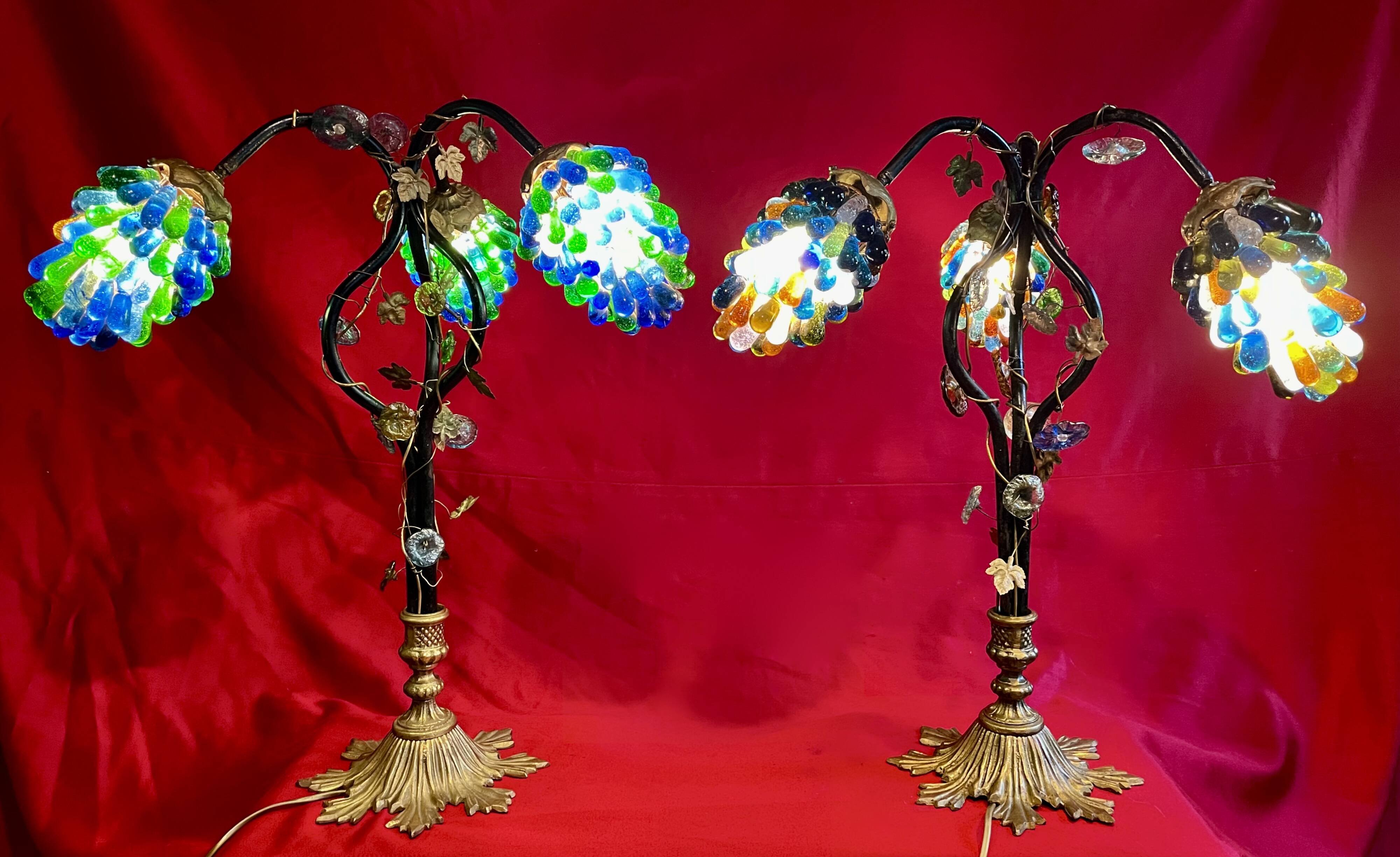 Pair of vintage Murano cluster lamps, 1950s
