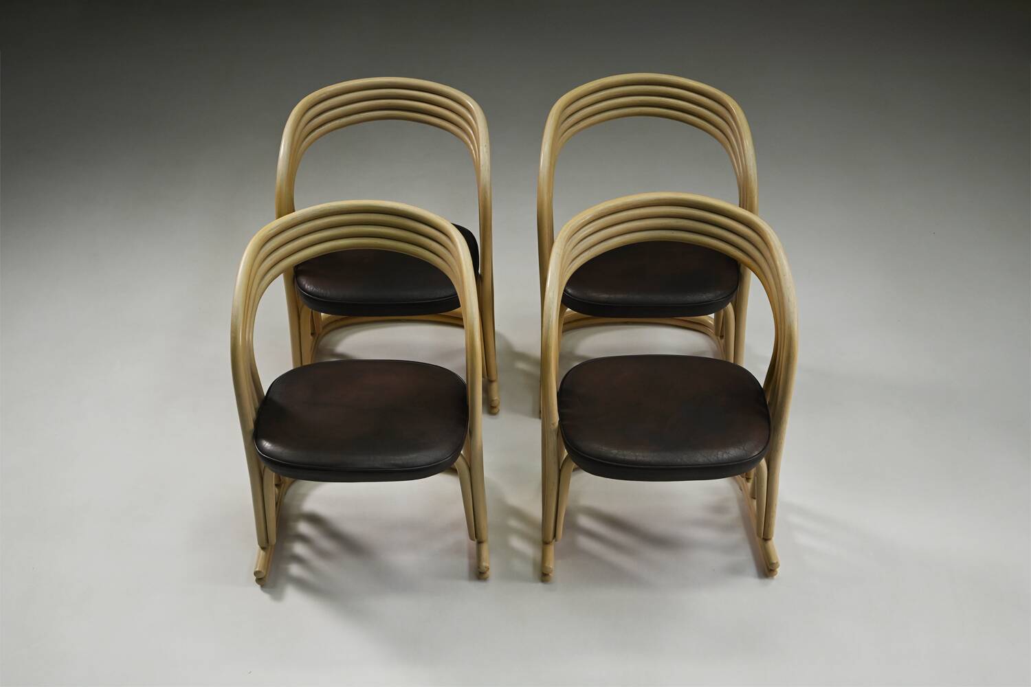 Set of 4 rattan dining chairs, 1980s Italy.