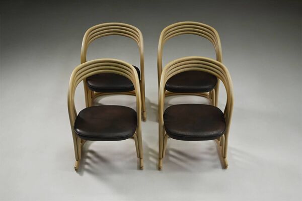 Ensemble de 4 chaises de salle à manger en rotin, Italie des années 1980.