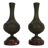 Auguste moreau 1834-1917 pair of signed 19th century vases with bird and insect decoration