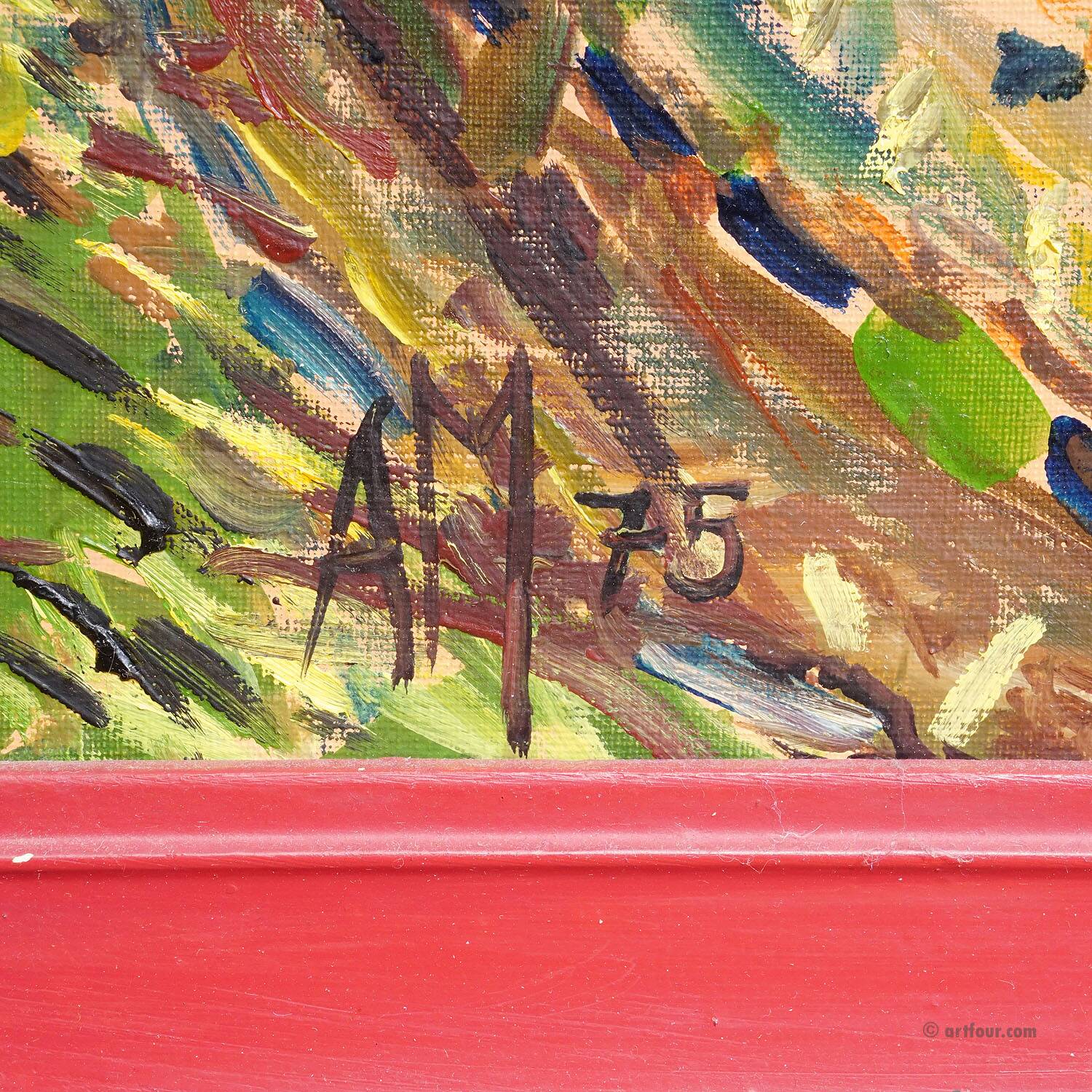 Oil painting by Alexander Michael depicting a landscape with a field, 1975.