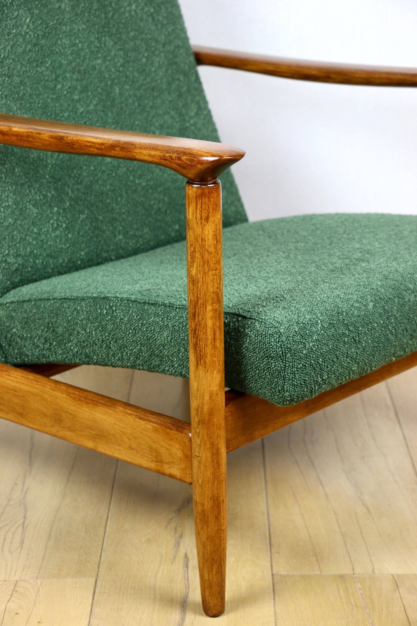 GFM-142 armchair, design by Edmund Homa from the 70s, green boucle - 2 pieces available