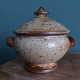 Covered sugar bowl in Puisaye stoneware signed Jean-Pierre Prud'homme