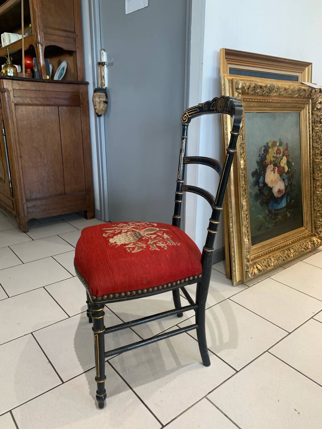 Antique Napoleon III Chair Embroidery
