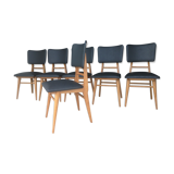 Ensemble 6 chaises bois et skai vintages