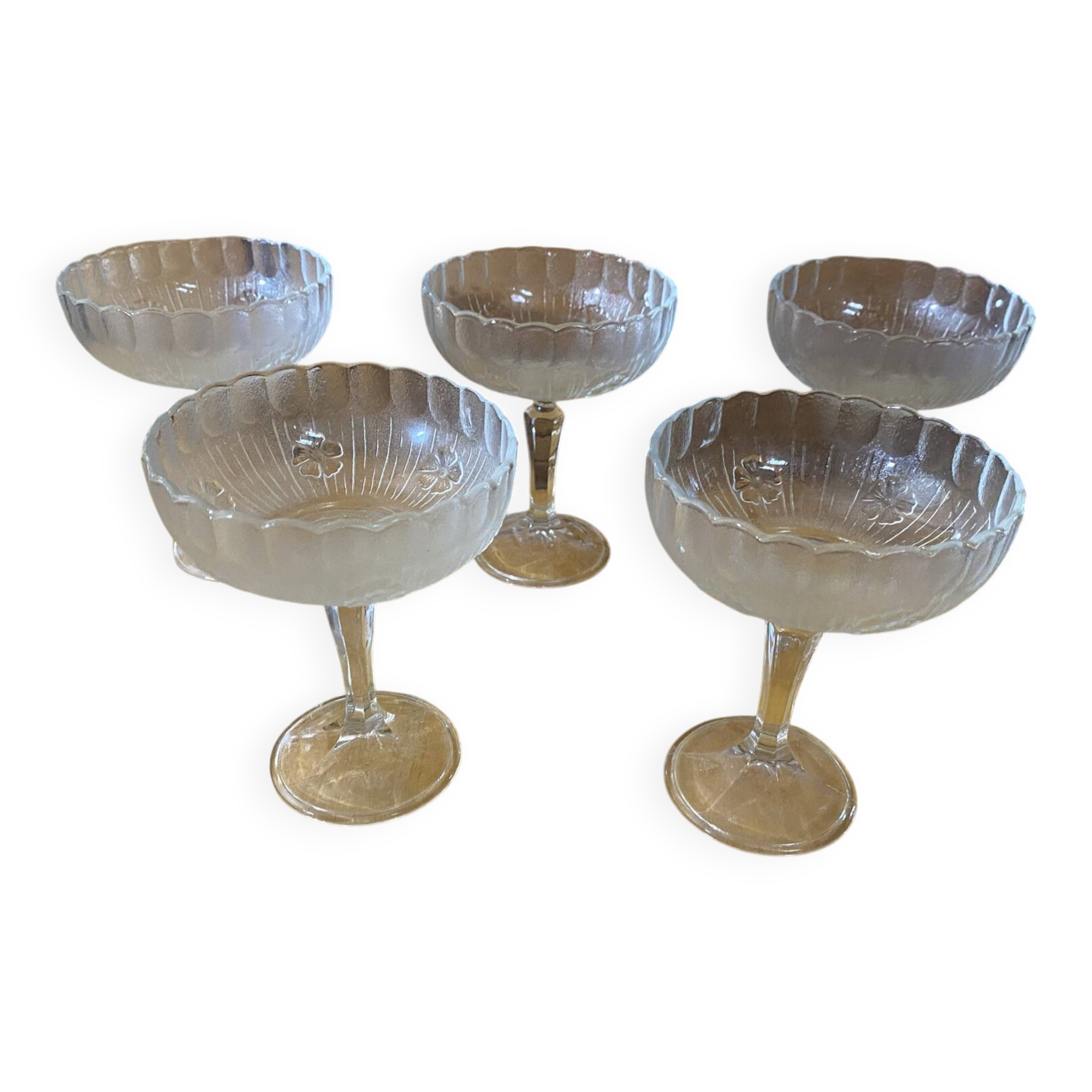 Set of 5 ice cream bowls bormioli rocco model america 20’s soft glass